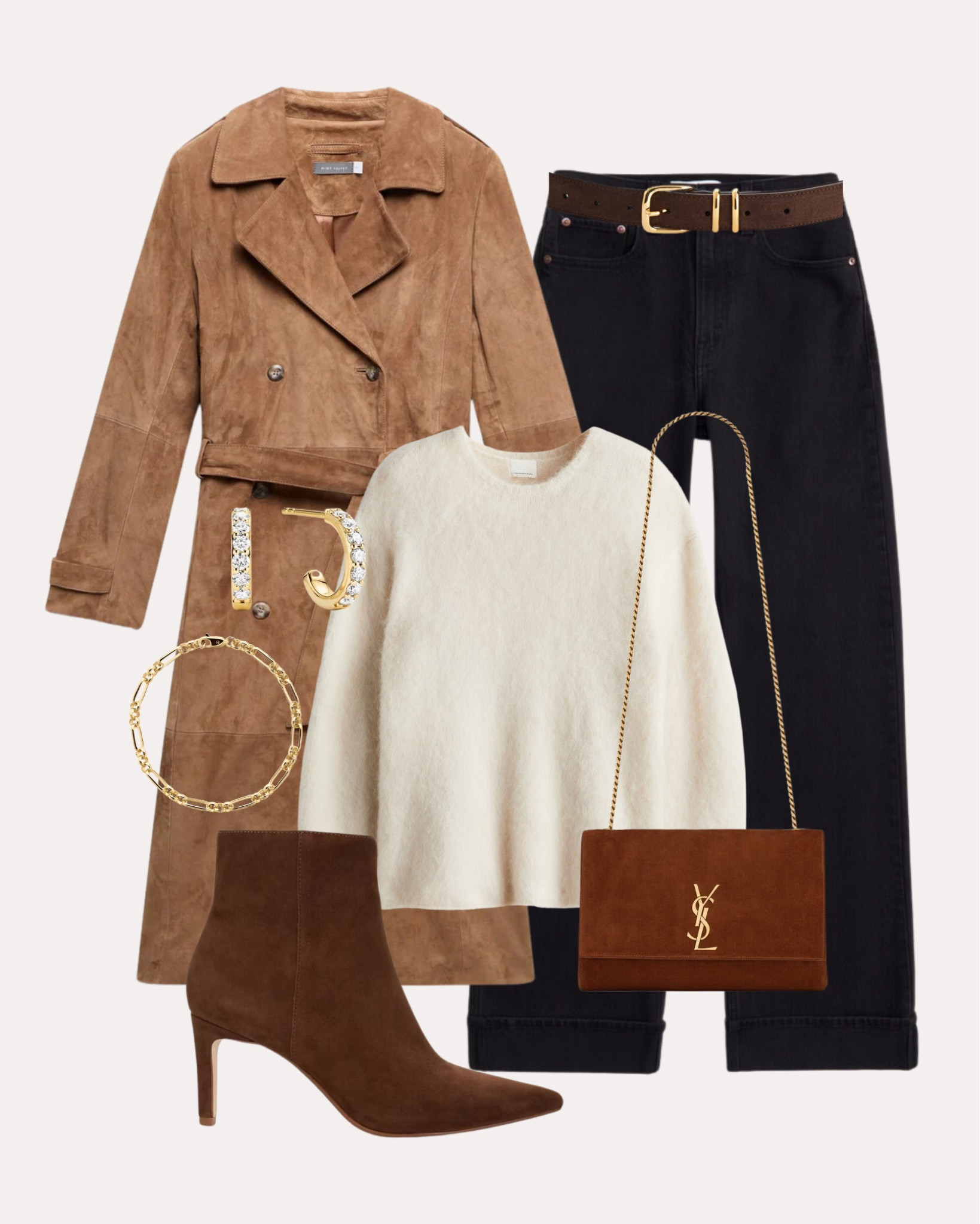 Cosy autumn outfit 2 - I’ve found yet another suede trench coat from Mint Velvet, and styled it with a mohair jumper and black jeans. Elevated for a chic look with stiletto Dune boots and Saint Laurent suede bag#LTKautumn 

#LTKbag #LTKstyletip