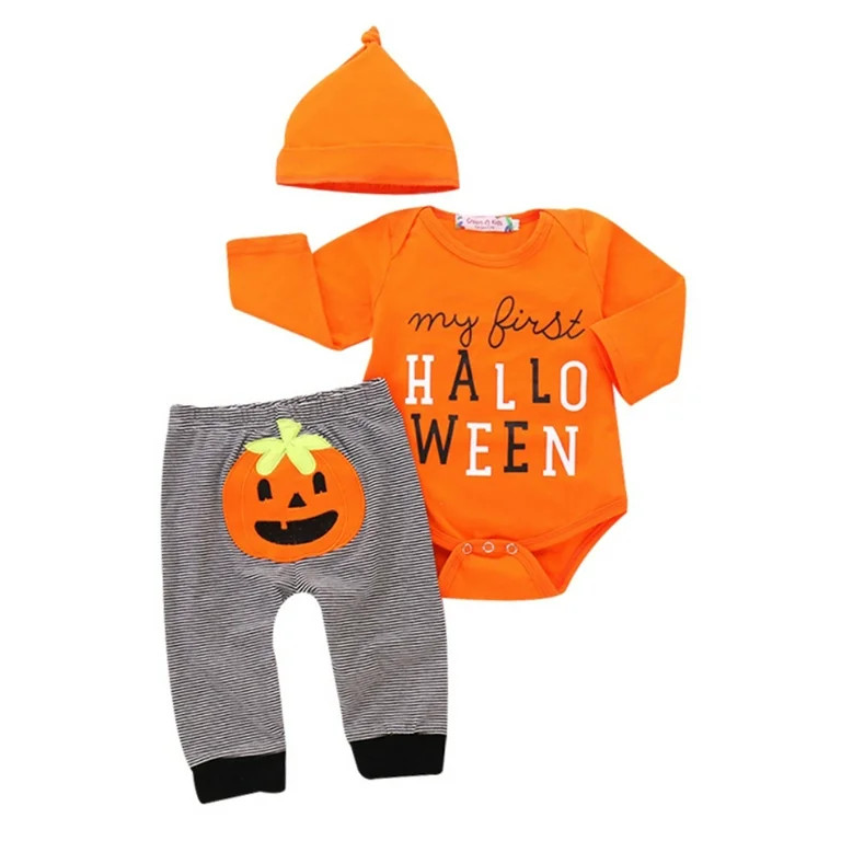 Newborn Baby Boy Girl First Halloween Romper Bodysuit Pants Hat Pumpkin Outfits Set Clothes - Wal... | Walmart (US)