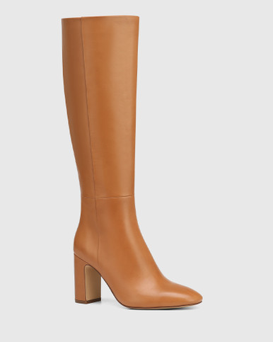 Perdita Tan Leather Block Heel Long Boot | Wittner