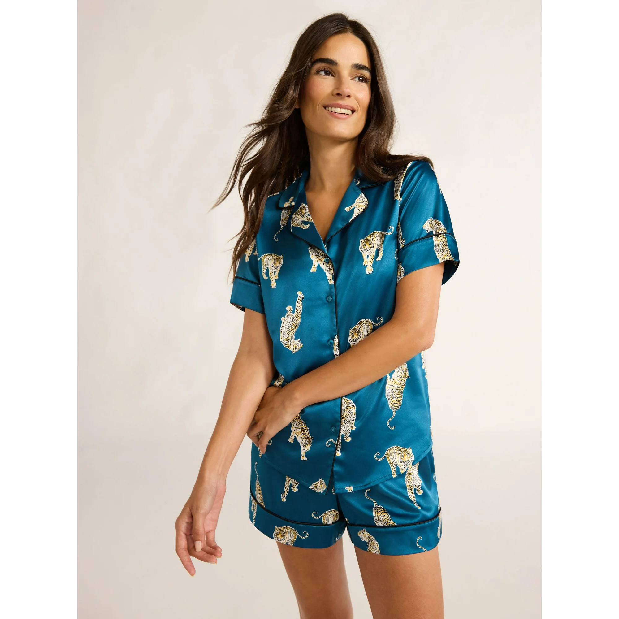 Joyspun Women’s Stretch Satin Shortie Pajama Set, 2-Piece, Sizes XS-3X | Walmart (US)