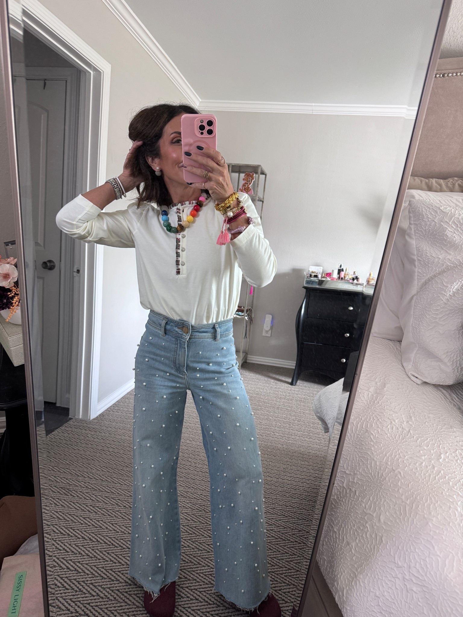 Size small on top 
Size 0 in jeans 

#LTKHoliday #LTKootd #LTKdayinmylife