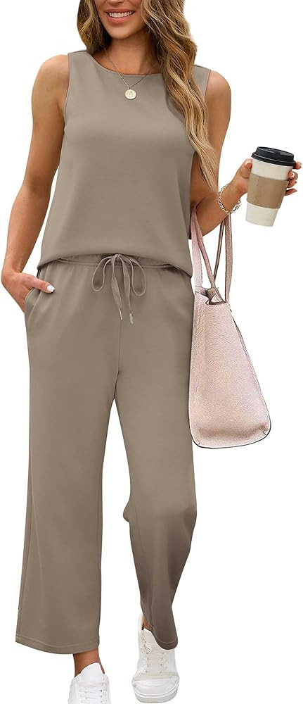 SAMPEEL Two Piece Sets for Women Summer Outfits Beach Vacation Clothes Wide Leg Crop Pants | Amazon (US)