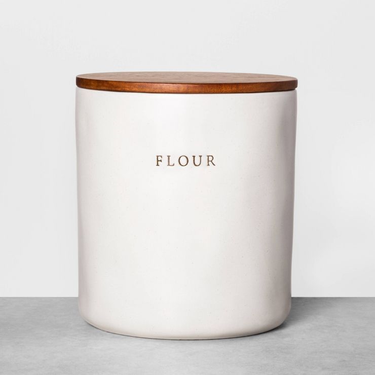 Stoneware Flour Canister with Wood Lid Cream/Brown - Hearth & Hand™ with Magnolia | Target