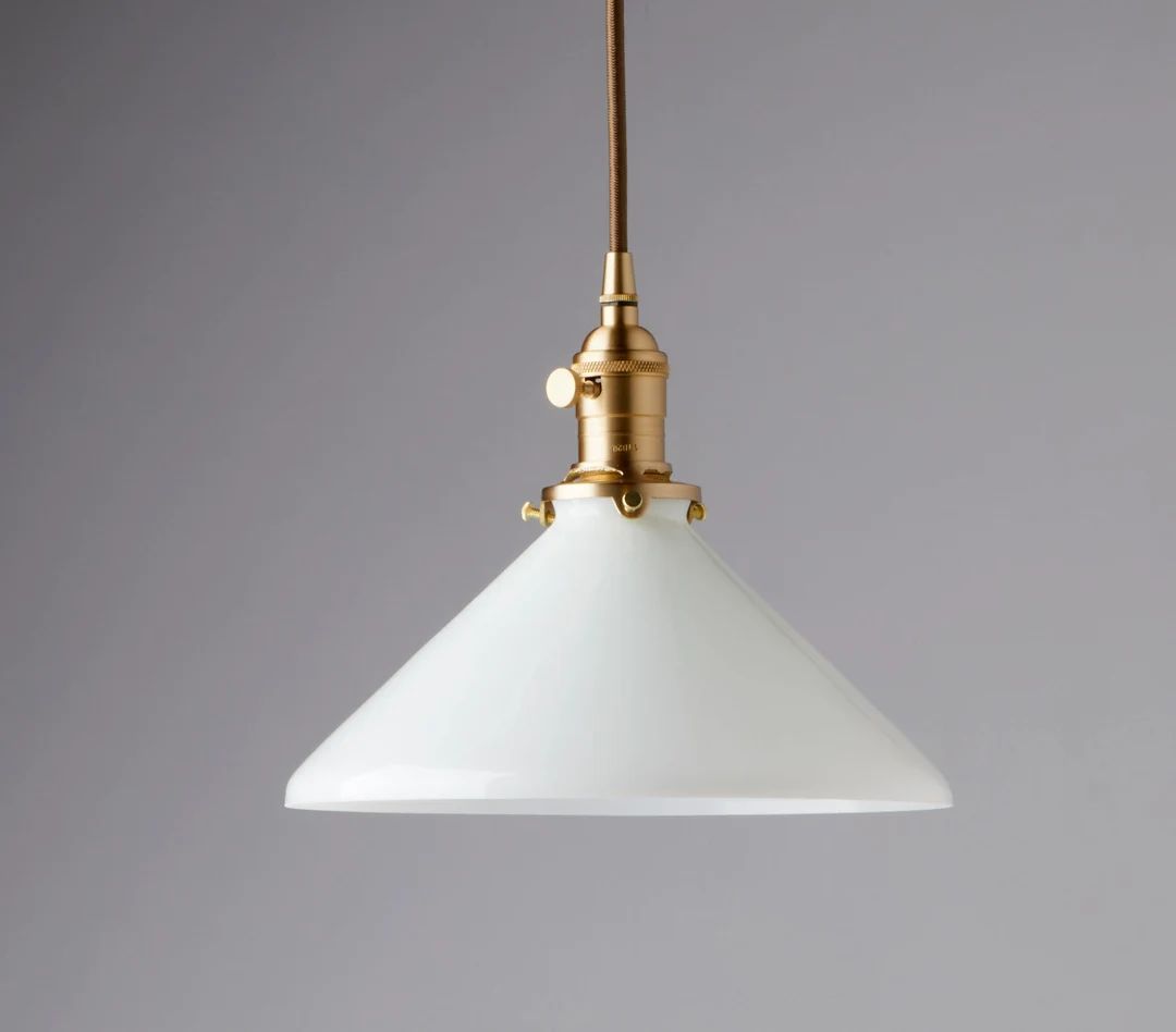 White Glass Cone Shade - Pendant Lighting - Kitchen Light Fixture - Milk Glass | Etsy (US)