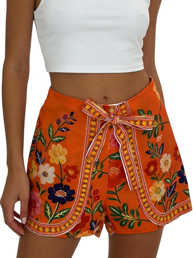Women's Boho Wrap Skort High Waist Mini Flowy Floral Skirt Shorts for Beach Vacation Summer Festi... | Amazon (US)