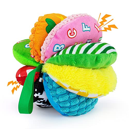 Upgraded Sensory Ball Toy,Textured Sensory&Montessori Toys for Babies 0,3,6, 9,12Months,Soft Rainbow Fabric Learning Toys with Squeakers Crinkles Rattles,Newborn Infant Toys 0-3 Months for Tummy Time | Amazon (US)