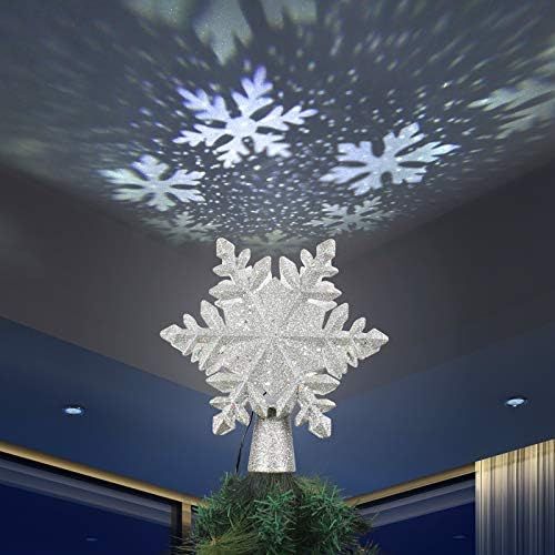Brizled Christmas Tree Topper Lighted with White Snowflake Projector, 3D Glitter Hollow Silver Sn... | Amazon (US)