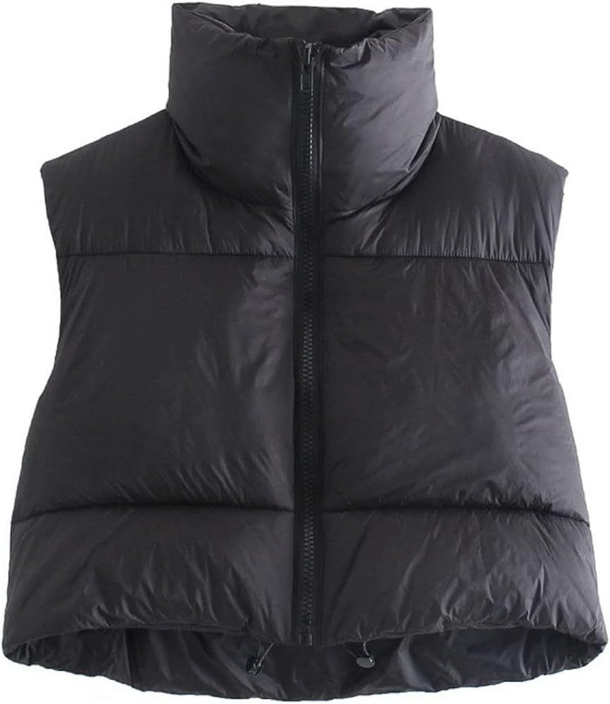 Shiyifa Women's Fashion High Neck Zipper Cropped Puffer Vest Jacket Coat (Black, Small) at Amazon... | Amazon (US)