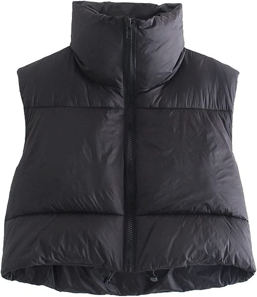 Shiyifa Women's Fashion High Neck Zipper Cropped Puffer Vest Jacket Coat (Black, Small) at Amazon... | Amazon (US)
