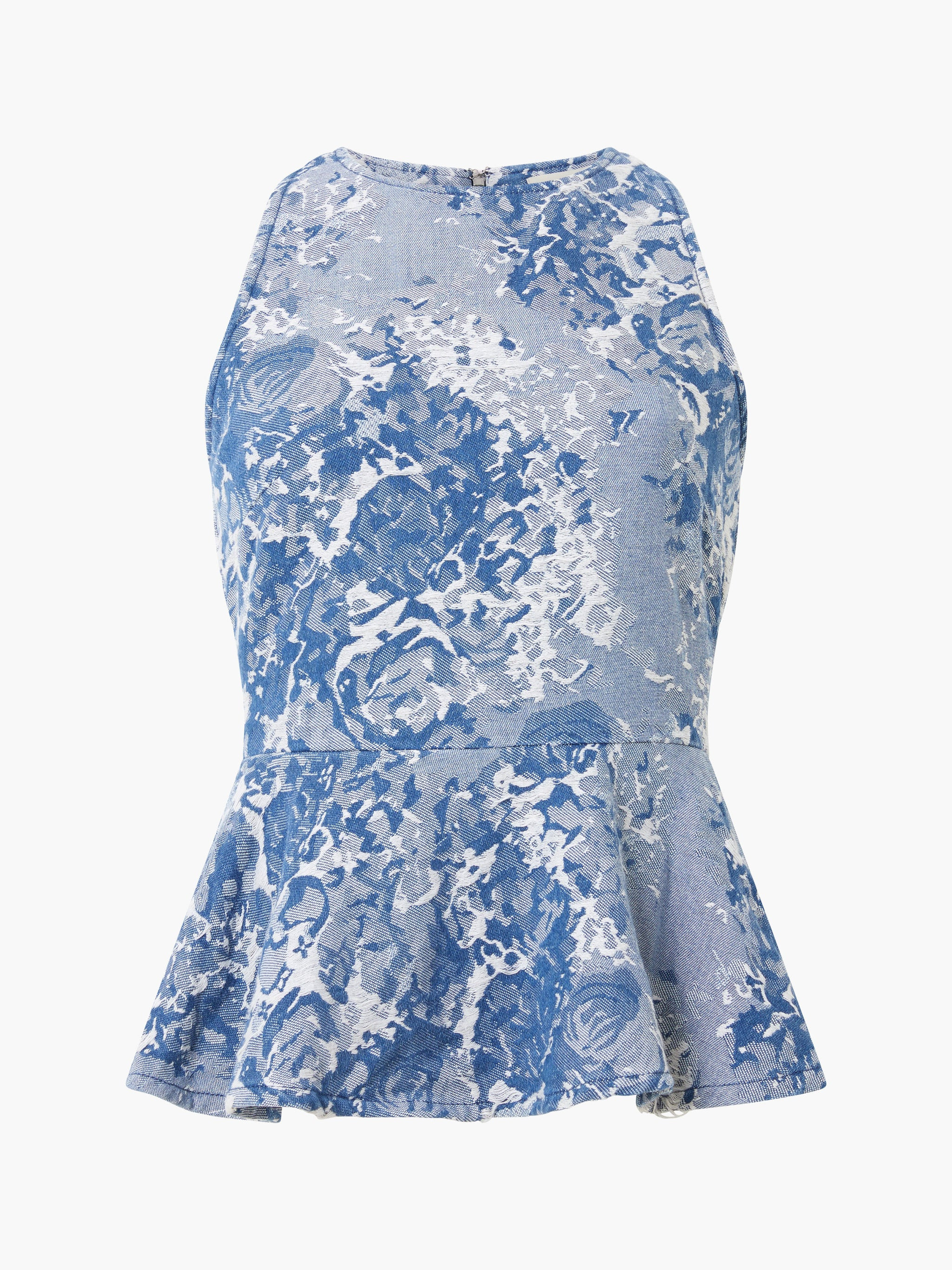 Charlotte Denim Jacquard Peplum Top | French Connection (UK)