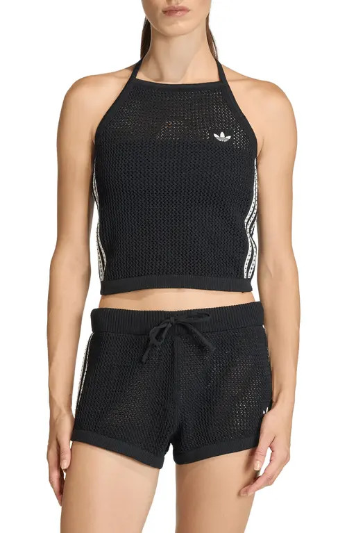 adidas Originals Open Stitch Halter Top in Black at Nordstrom, Size Small | Nordstrom
