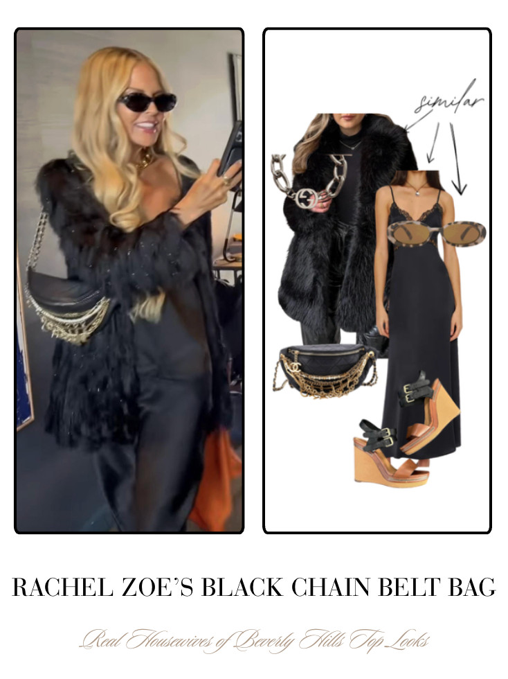 Rachel Zoe's Black Chain Belt Bag + Similar Styles of Her Entire Look 

 