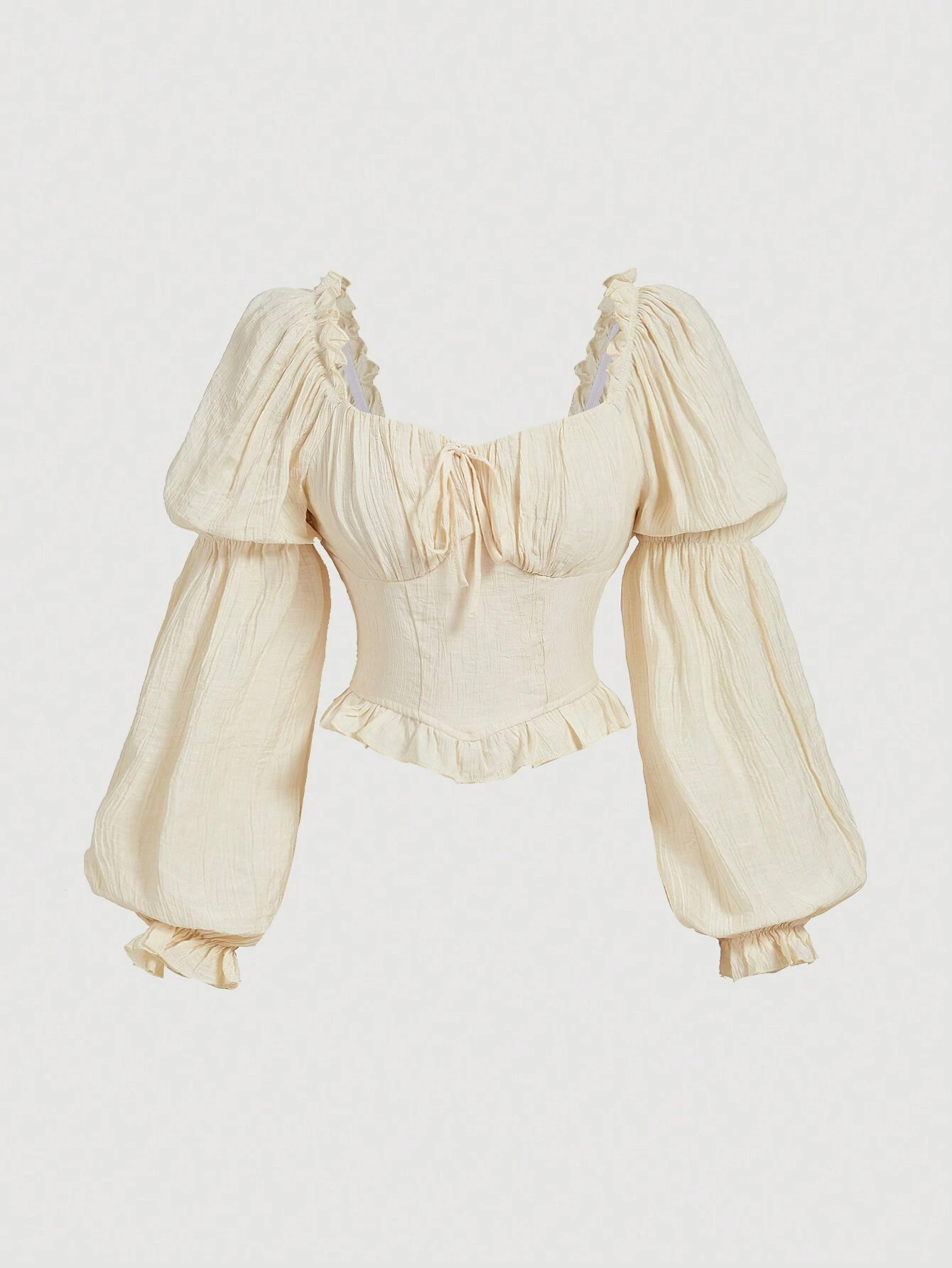 SHEIN MOD Women Solid Color Ruffle Puff Sleeve Blouse,Long Sleeve Tops | SHEIN