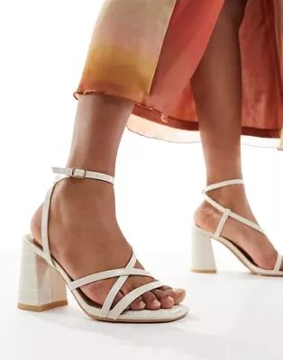 New Look block heel multistrap sandal in white | ASOS (Global)