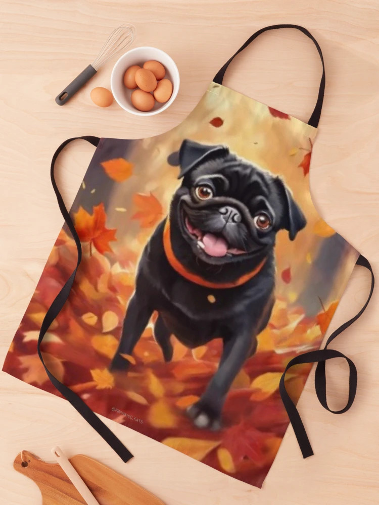 Black Fall Pug Leaves Apron | Redbubble (US)
