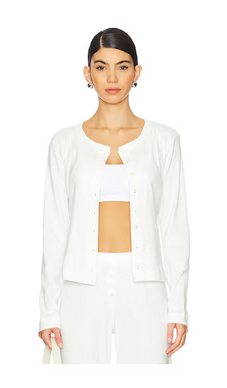 LESET Pointelle Classic Cardigan in White. - size L | Revolve Clothing (Global)