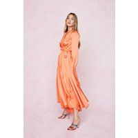 Womens Satin Long Sleeve Maxi Wrap Dress - Orange - 4, Orange | NastyGal (UK, IE)