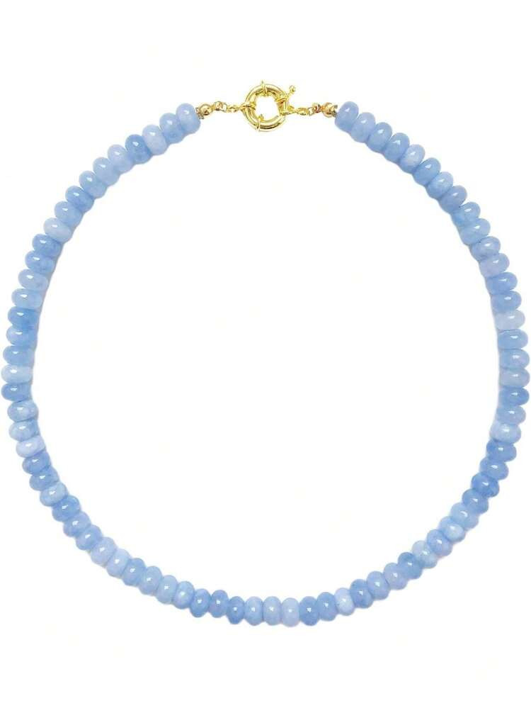 Beaded Gemstone Necklace For Women, Pure Color Boho Bead Choker Natural Stone Surfer Beach Rainbo... | SHEIN