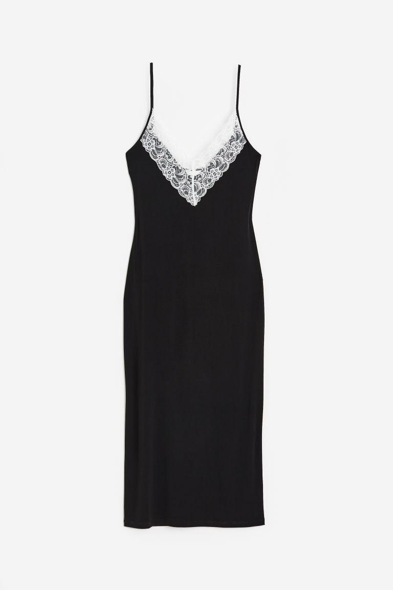H & M - Lace-trimmed slip dress - Black | H&M (UK, MY, IN, SG, PH, TW, HK)