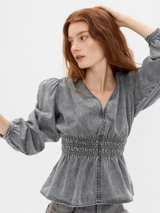 Puff Sleeve Denim Peplum Top with Washwell | Gap (US)