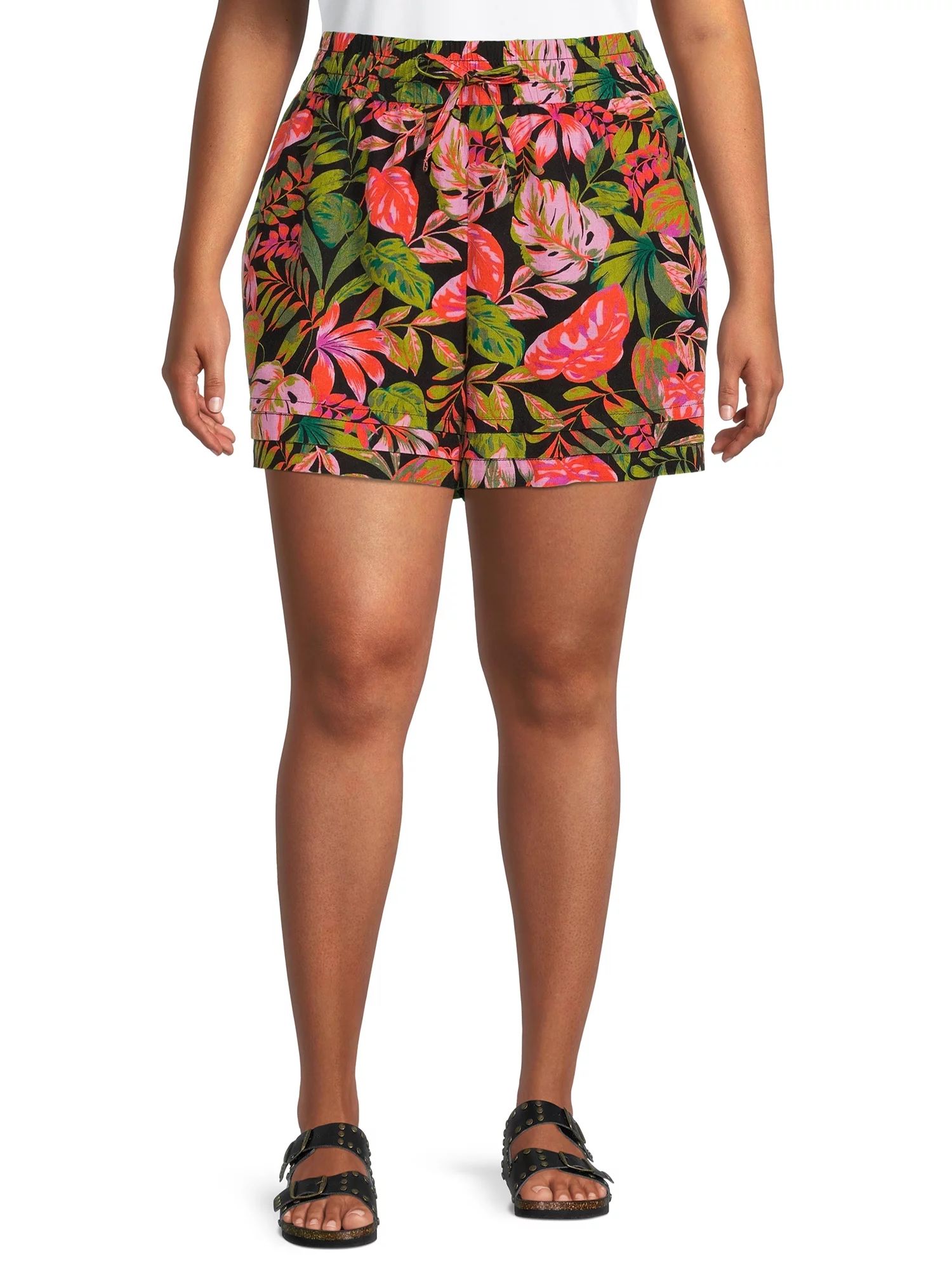 Terra & Sky Women's Plus Size Pleated Pull-On Shorts | Walmart (US)
