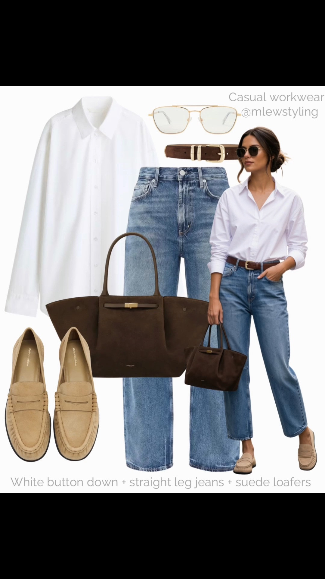 Fall office outfit 🍂

Tags: casual workwear, suede loafers, white button down, straight leg denim, brown belt, chocolate brown demellier tote bag, neutral outfit formulas, capsule wardrobe

#LTKfall #LTKjeans #LTKworkwear