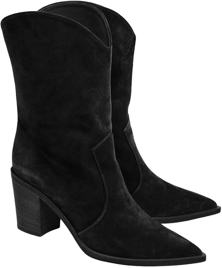 Coutgo Womens Cowboy Mid Calf Boots Chunky Block Heel Pointed Toe Suede Western Cowgirl Boots | Amazon (US)