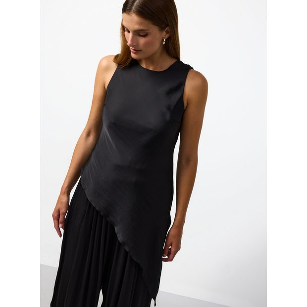 Buy Black Satin Asymmetric Hem Co-ord Top 20 | Tops | Tu | Tu Clothing