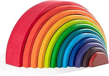 MERRYHEART Wooden Rainbow Stacking Toy - 12 Piece Wooden Rainbow Stacker, Extra Large Wooden Stac... | Amazon (US)