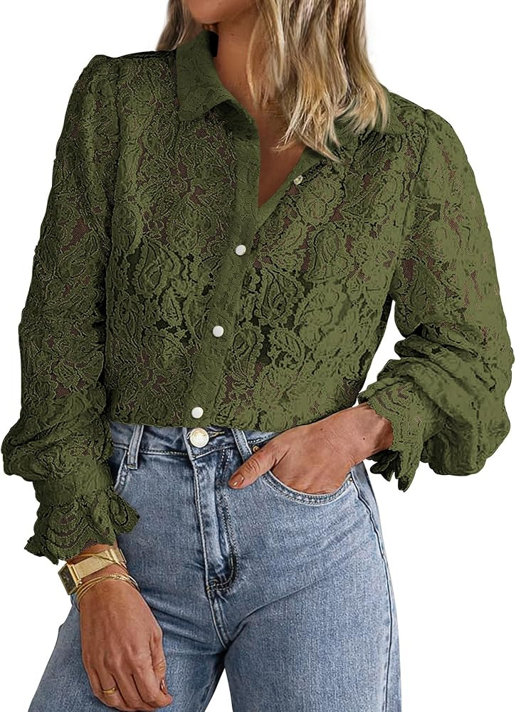 BTFBM Long Sleeve Lace Blouses for Women 2024 Fall Dressy Casual Button Down Shirts Date Night Ou... | Amazon (US)