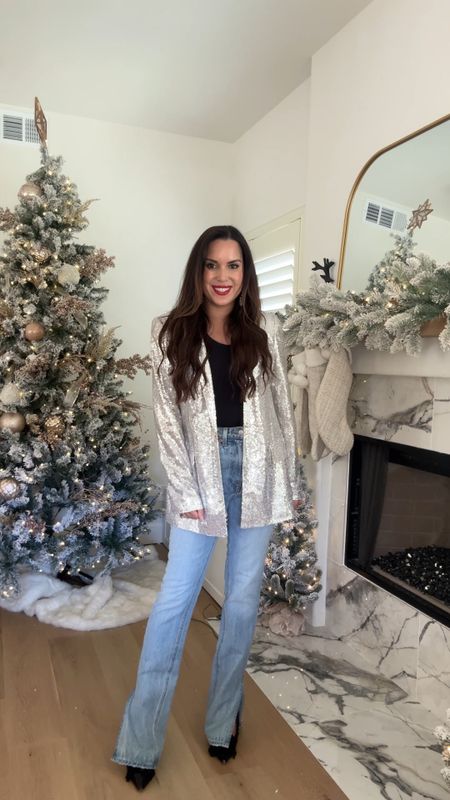 Affordable sequin blazer! What a fun Amazon fashion find. So many ways to wear this. Would be cute as a holiday outfit, Christmas party outfit or even NYE outfit idea. 

#LTKover40 #LTKHoliday #LTKfindsunder100