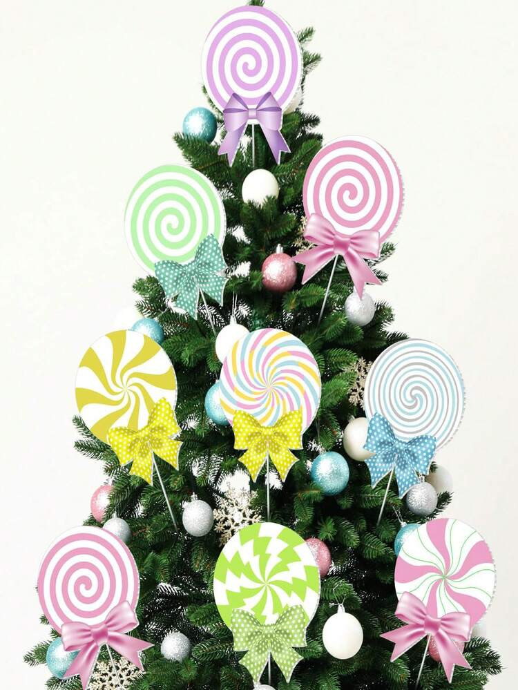 16pcs/ Pastel Cane Candy Christmas Decoration Macaroon Lollipop Christmas Tree Topper Peppermint Christmas Decoration Large Lollipop Tree Topper Home Office Christmas Tree Topper Holiday Vase Party Decoration Home Decor Christmas Decorations Room Decor | SHEIN