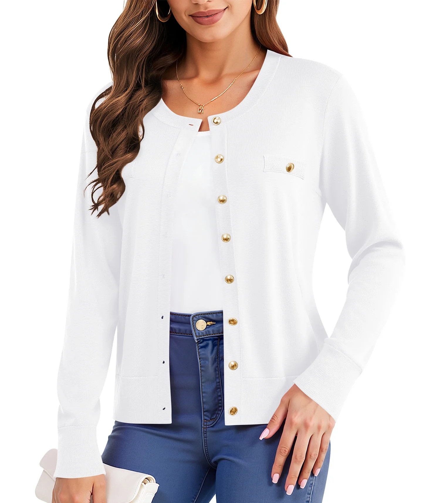 Uvplove Womens Cardigan Button Down Long Sleeve Soft Knit Crew Neck Sweater,White,M-3XL | Walmart (US)