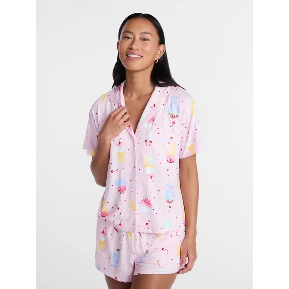Ice Cream Women's Notch Top and Shorts Pajama Set from Way to Celebrate, 2-Piece, Sizes XS-3X | Walmart (US)