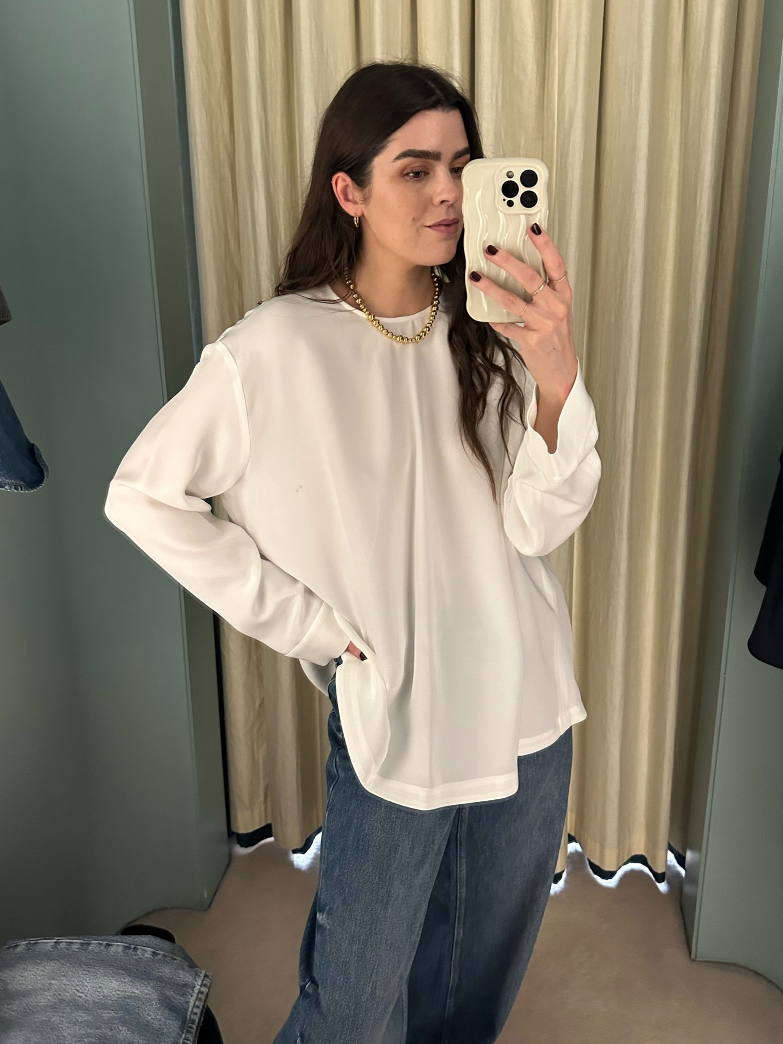 Trying on this RAEY silk cream top, I wear it in a U.K. 10. 

#LTKeurope #LTKstyletip