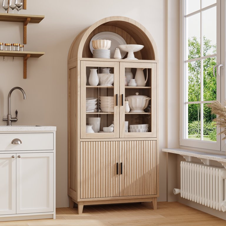 VEANERWOOD 71" Tall Arch Cabinet, Wood Fluted Kitchen Kitchen Storage Cabinet with 4 Doors and 6 ... | Walmart (US)
