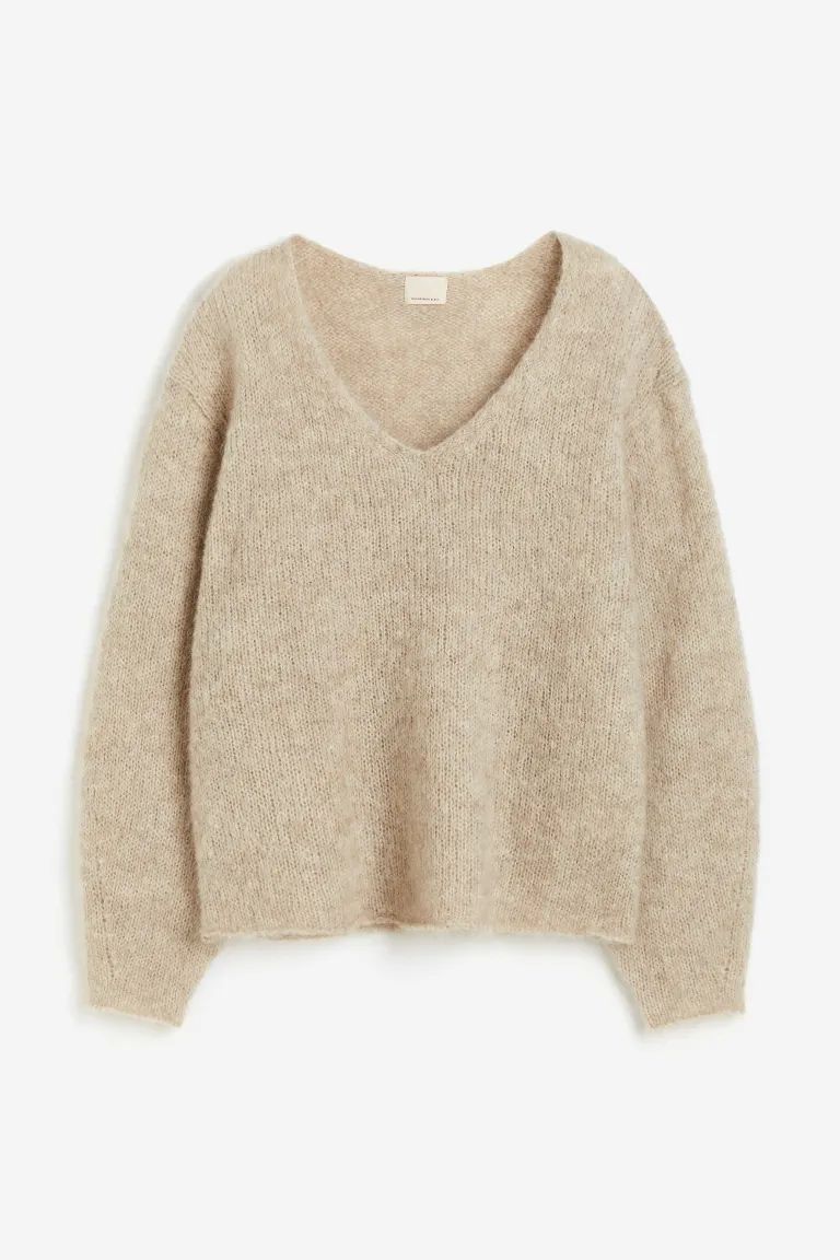 Oversized Mohair-blend Sweater - Beige - Ladies | H&M US | H&M (US + CA)