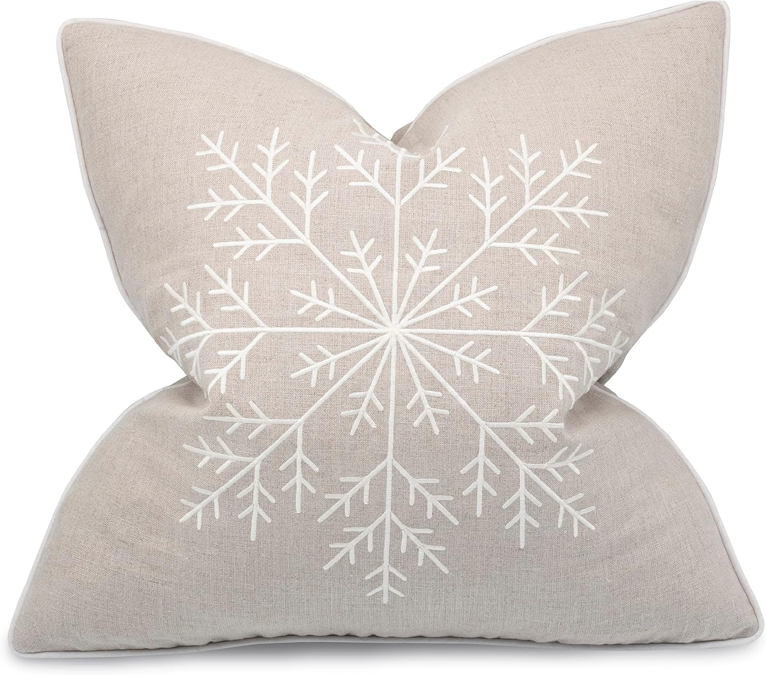 Amazon.com: MANOJAVAYA Embroidered Winter Snowflake Christmas Beige Decorative Cotton Canvas Squa... | Amazon (US)