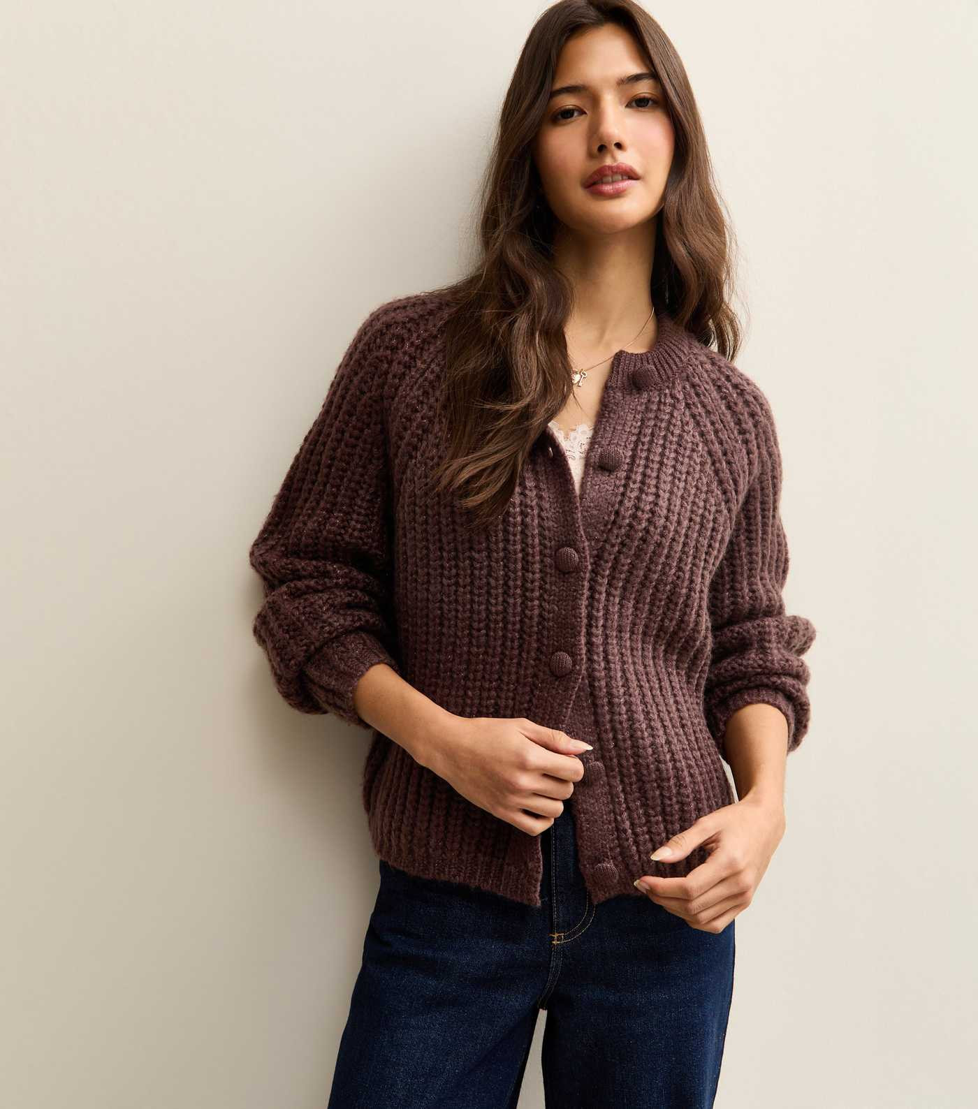 Dark Brown Shimmery Raglan Sleeve Cardigan | New Look | New Look (UK)