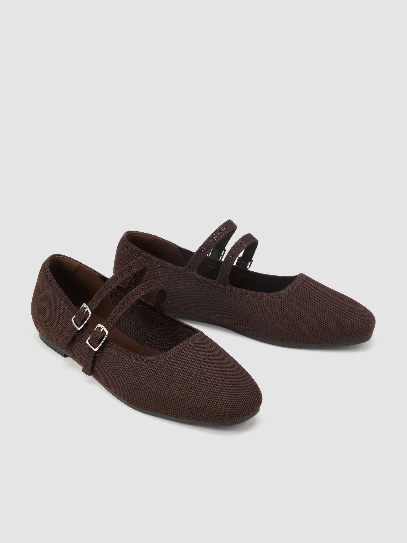 DOUBLE STRAP KNITTED MARY JANE FLATS For Daily Casual | Cider