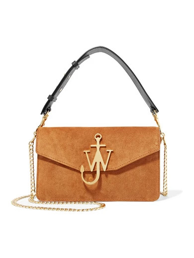 Logo leather-trimmed suede shoulder bag | NET-A-PORTER (UK & EU)