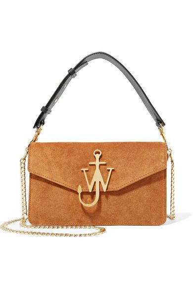 Logo leather-trimmed suede shoulder bag | NET-A-PORTER (UK & EU)