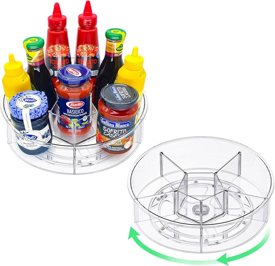 DIHUMK Lazy Susan Turntable Organizer for Cabinet Refrigerator and Pantry Countertop with Clear L... | Amazon (US)