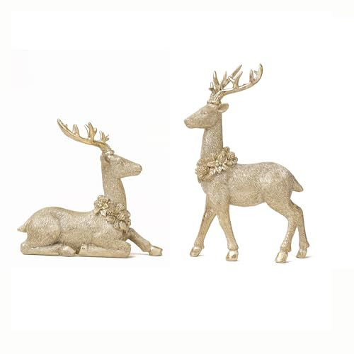 Roccadecor 2pcs Gold Reindeer Decor, Christmas Deer Figurines Tabletop Home Decorations Indoor | Amazon (US)