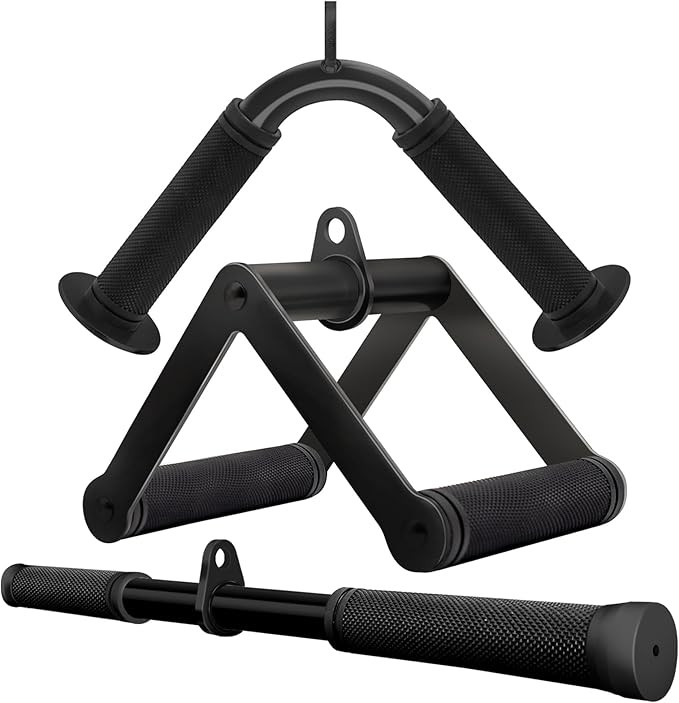 Double D Row Handle Cable Attachment for Weight Workout, Steel with Non-Slip Rubber Grip (Black) | Amazon (US)