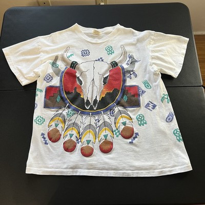 Vintage 90s Men's Boxy Sitting Bull Skull AOP Single Stitch White T-Shirt Large  | eBay | eBay US