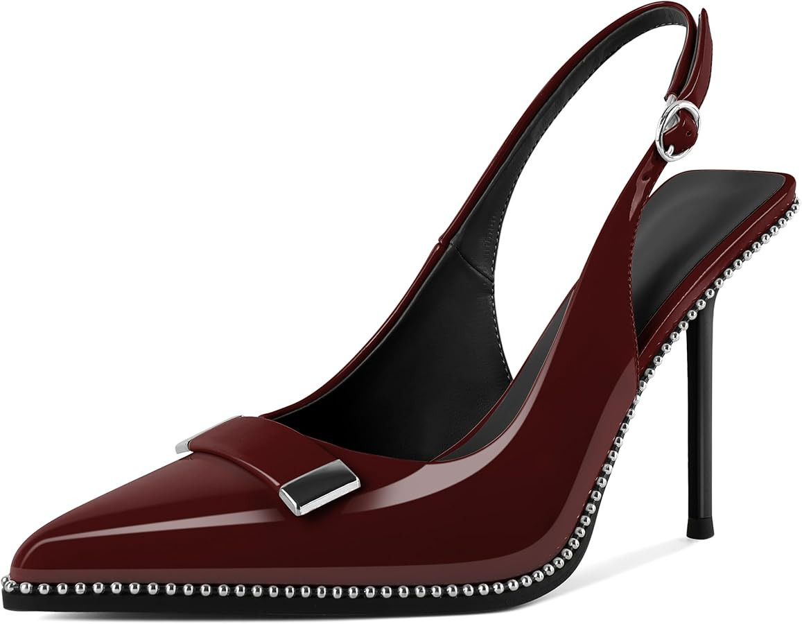 Esvowido Women Slingback Heels Pointed Toe Stiletto Slip-on Pumps Backless 4 Inch Ankle Strap Hig... | Amazon (US)