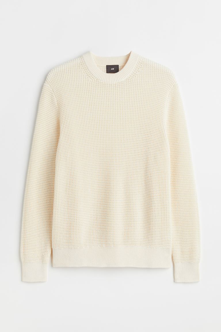 Regular Fit Waffle-knit jumper - Cream - Men | H&M GB | H&M (UK, MY, IN, SG, PH, TW, HK)