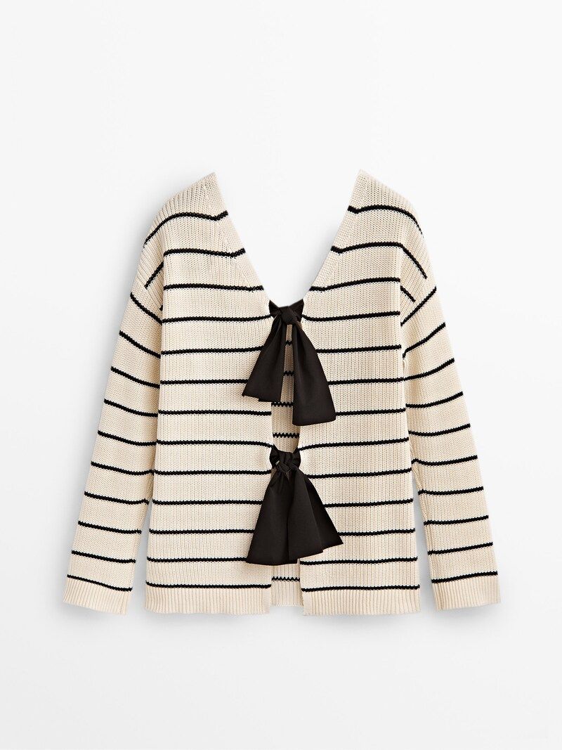 Striped knit sweater with tied detail at the back | Massimo Dutti (US)