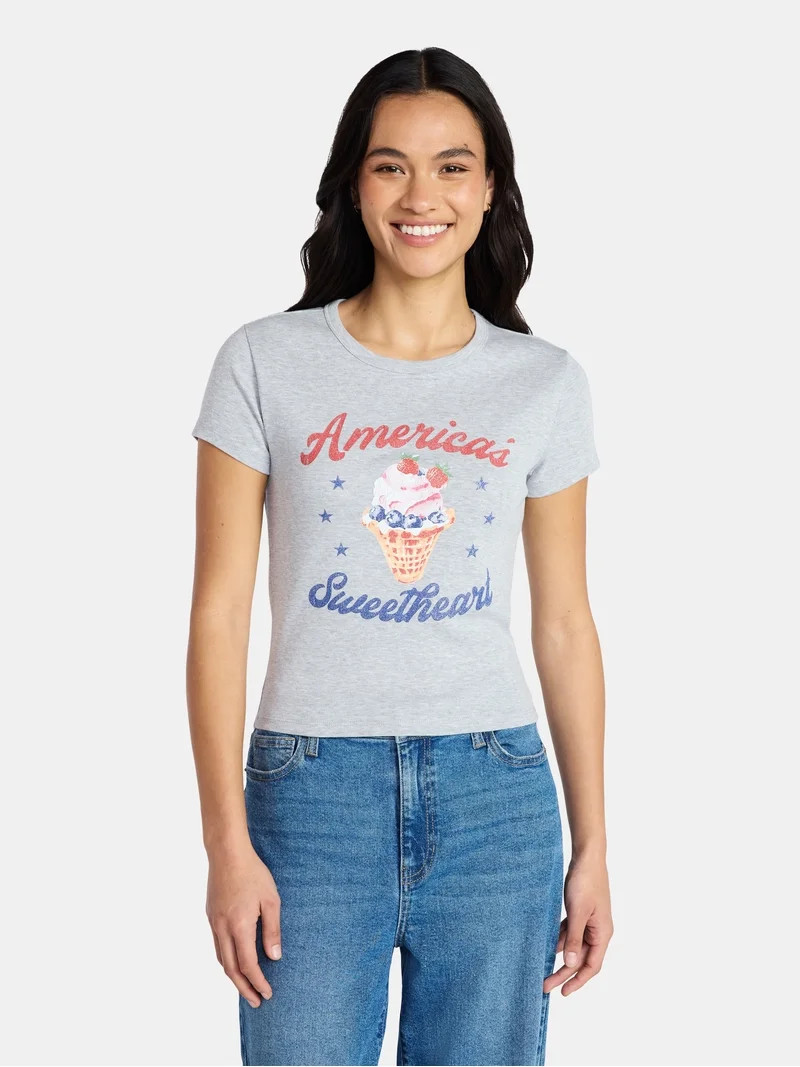 Social Edition Women's America\u2019s Sweetheart Graphic Tee with Short Sleeves, Sizes XXS-XXL | Walmart (US)